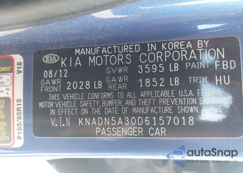 2013 Kia Rio Ex from USA, damaged, VIN KNADN5A30D6157018
